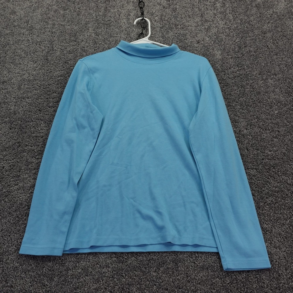 Lands End Mock Neck Top Womens Medium Blue Long Sleeve Cotton Pullover